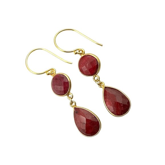 Faceted Ruby Teardrop Earrings Gold Vermeil - Picture 3 of 10